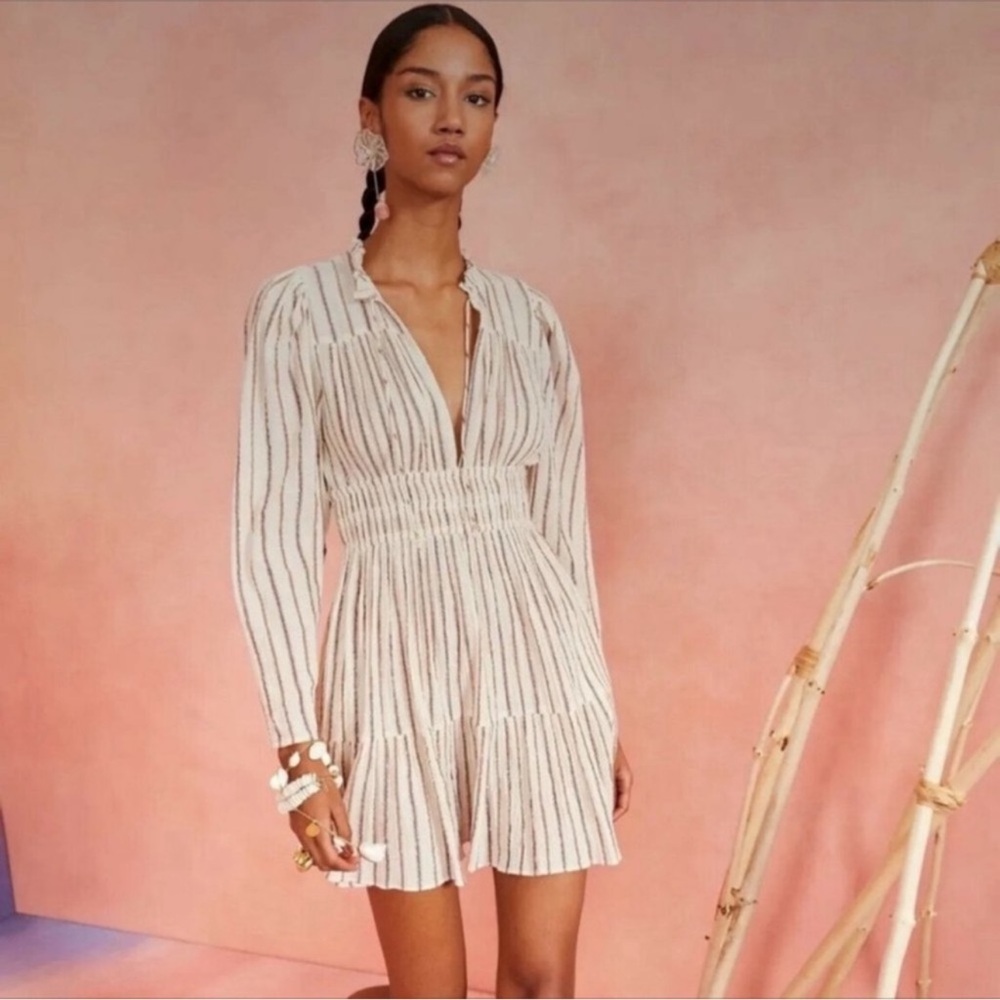 Ulla Johnson Cream and Brown Long Sleeve Dress